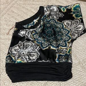 Studio Y Black and Vibrant Patterned Blouse